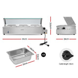 Devanti Commercial Food Warmer Bain Marie 3 Electric Buffet Pans - Front View