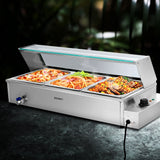 Devanti Commercial Food Warmer Bain Marie 3 Electric Buffet Pans - Close-Up Angle