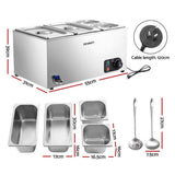 Devanti Commercial Food Warmer Bain Marie 4 Electric Buffet Pans - Front View