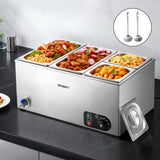 Devanti Commercial Food Warmer Bain Marie 4 Electric Buffet Pans - Close-Up Angle