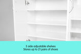 Sarantino 21 Pairs Shoe Cabinet Storage Organiser Shelf 2 Doors 80 x 30 x 90cm in White