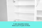 Sarantino 21 Pairs Shoe Cabinet Storage Organiser Shelf 2 Doors 80 x 30 x 90cm in White - Extra Image