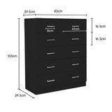 Sarantino Tallboy Dresser 6 Chest Of Drawers Cab 85 x 39.5 x 105 in Black