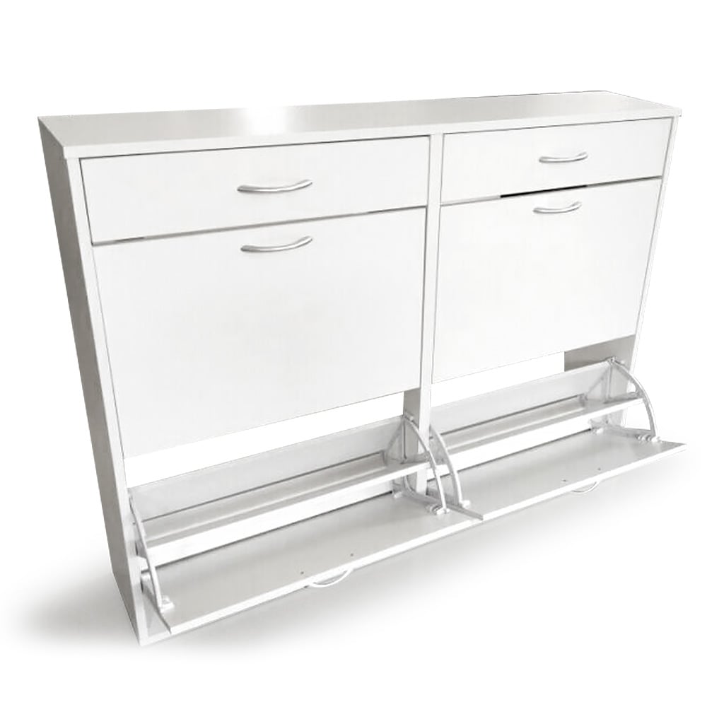 Sarantino 24 Pairs Shoe Cabinet Storage White Drawers Chest 1200 x 240 x 920 in White