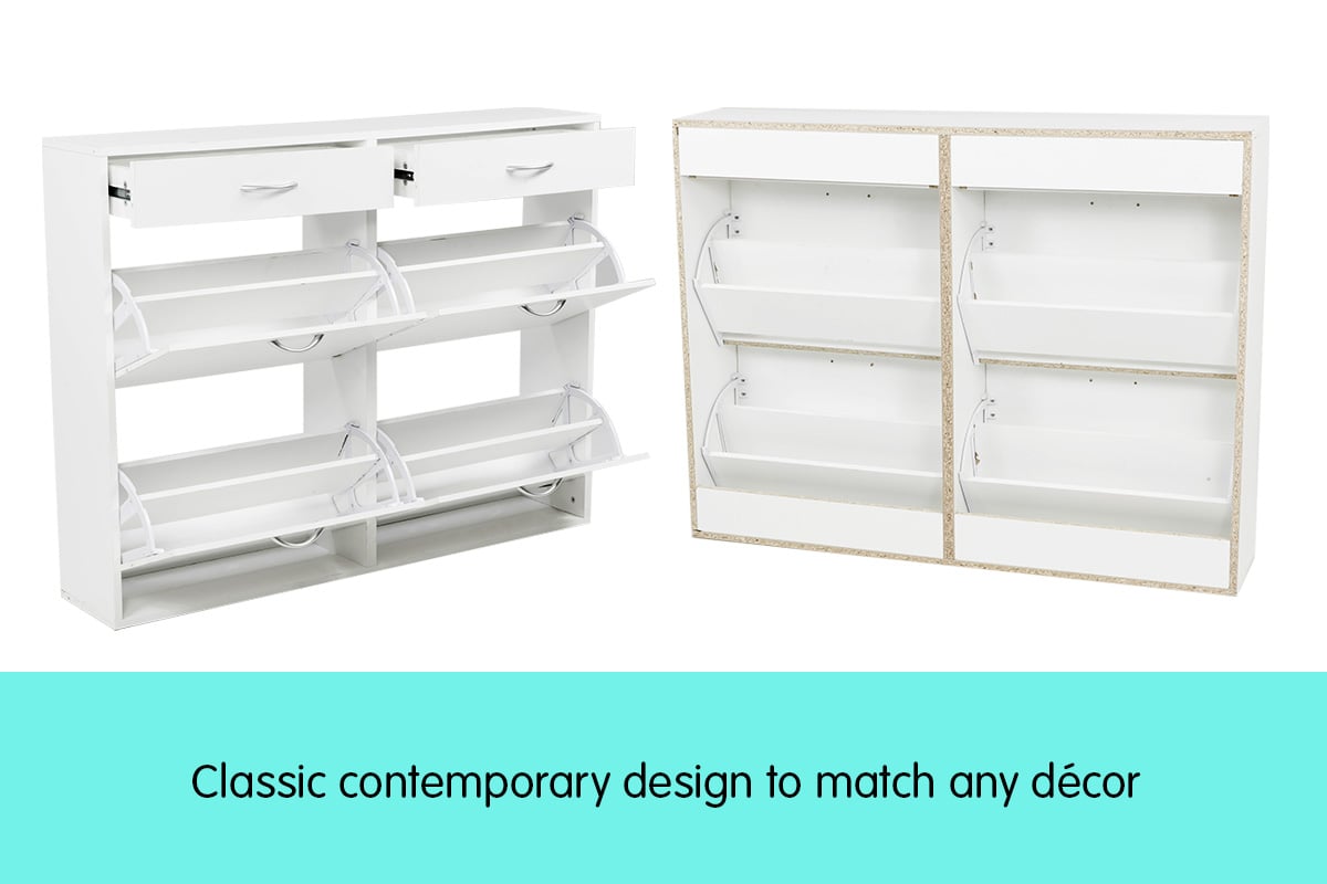 Sarantino 24 Pairs Shoe Cabinet Storage White Drawers Chest 1200 x 240 x 920 in White