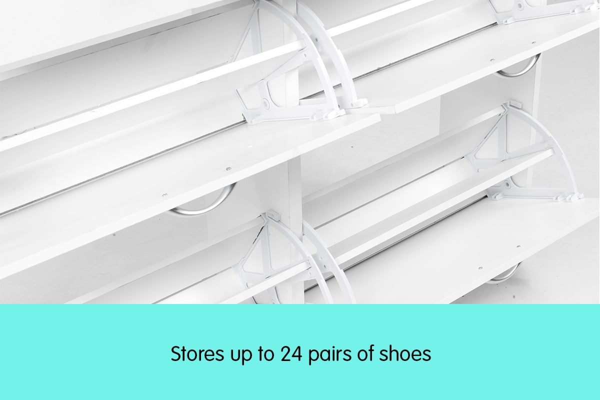 Sarantino 24 Pairs Shoe Cabinet Storage White Drawers Chest 1200 x 240 x 920 in White
