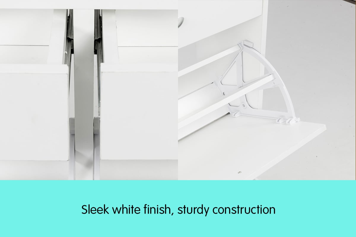 Sarantino 24 Pairs Shoe Cabinet Storage White Drawers Chest 1200 x 240 x 920 in White