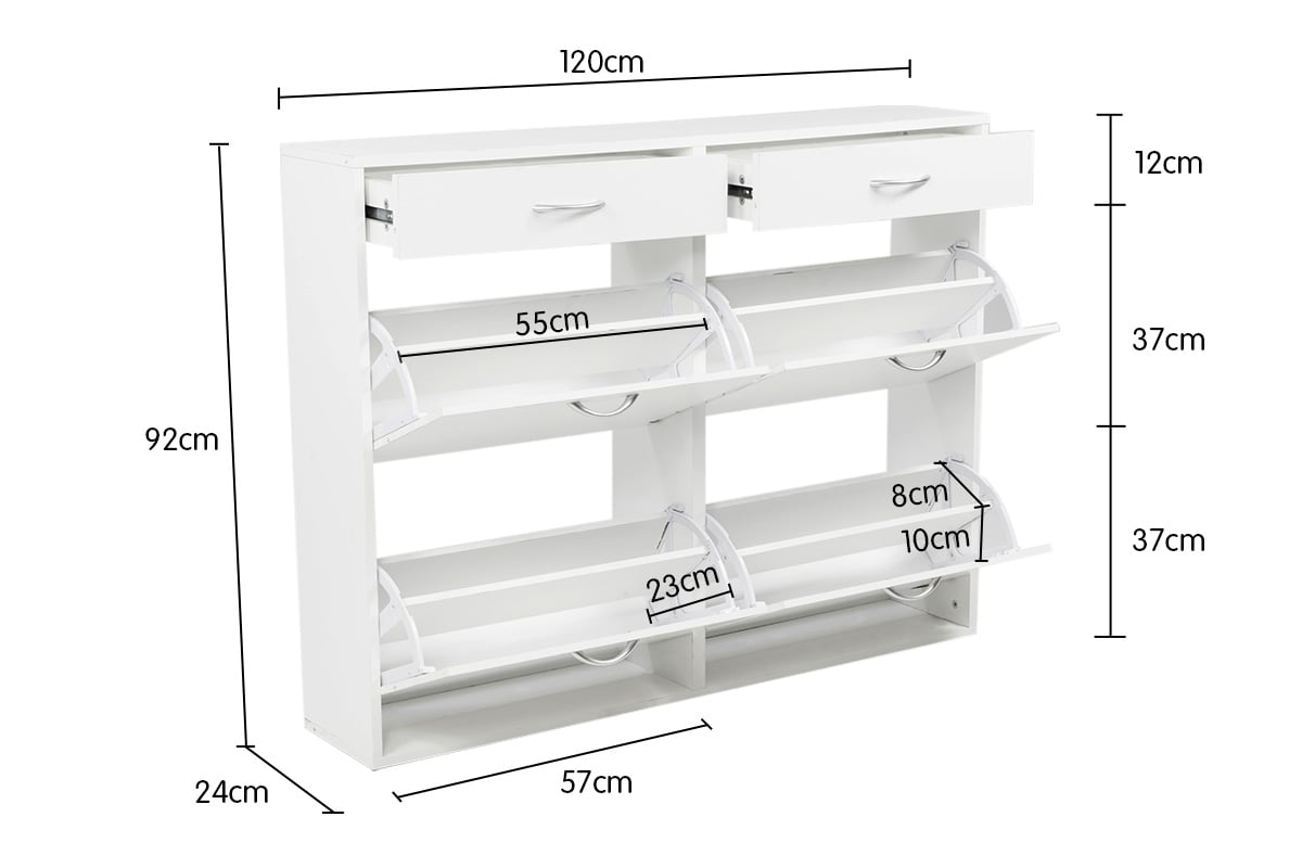 Sarantino 24 Pairs Shoe Cabinet Storage White Drawers Chest 1200 x 240 x 920 in White