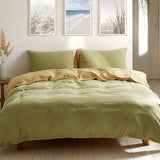 Cosy Club Washed Cotton Quilt Set Yellow Lime Double - Low Angle
