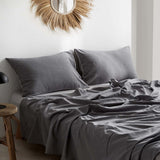 Cosy Club Washed Cotton Sheet Set Grey Double - Low Angle