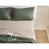 Cosy Club Cotton Bed Sheets Set Green Beige Cover Single - Low Angle