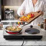 Devanti 2 Hobs Ceramic Cooktop Electric Hot Plate Infrared Knob Control 2400W - Low Angle