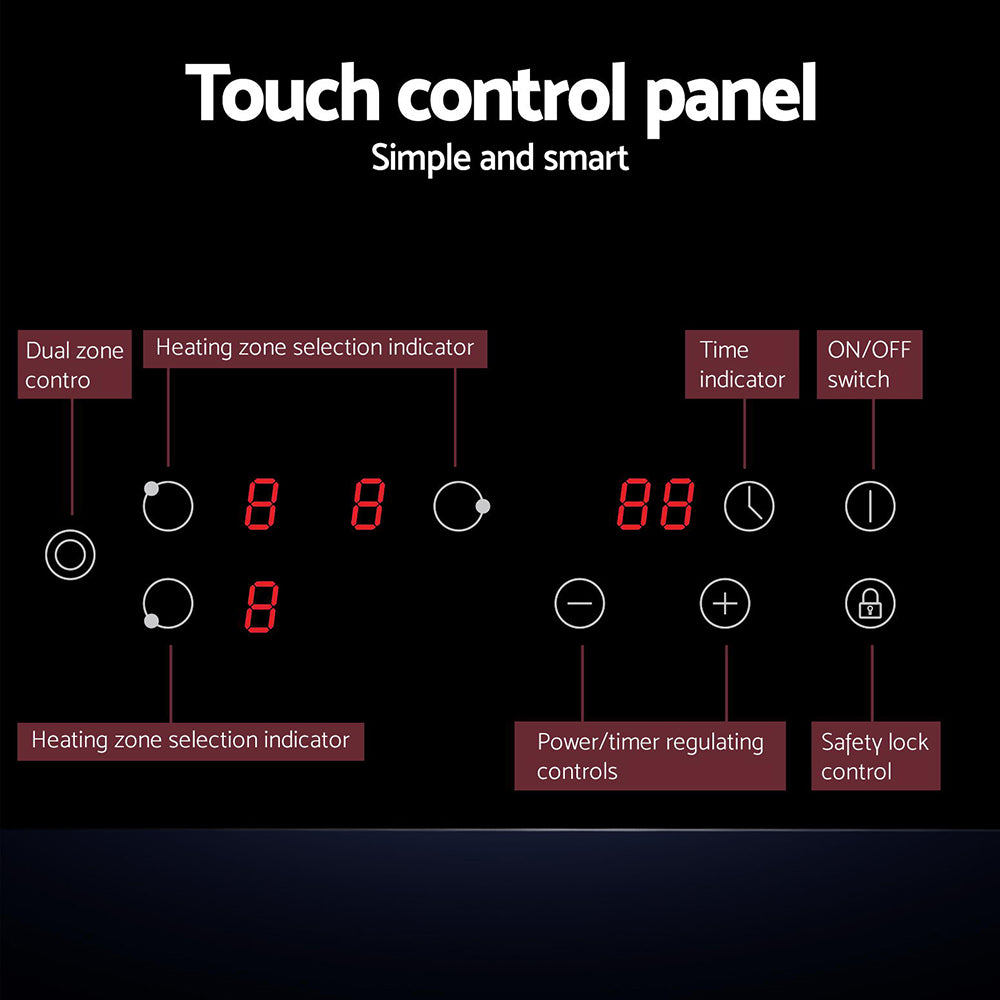 Devanti 60cm Touch Control Electric Ceramic Cooktop with 4 High-Power Burners and Timer