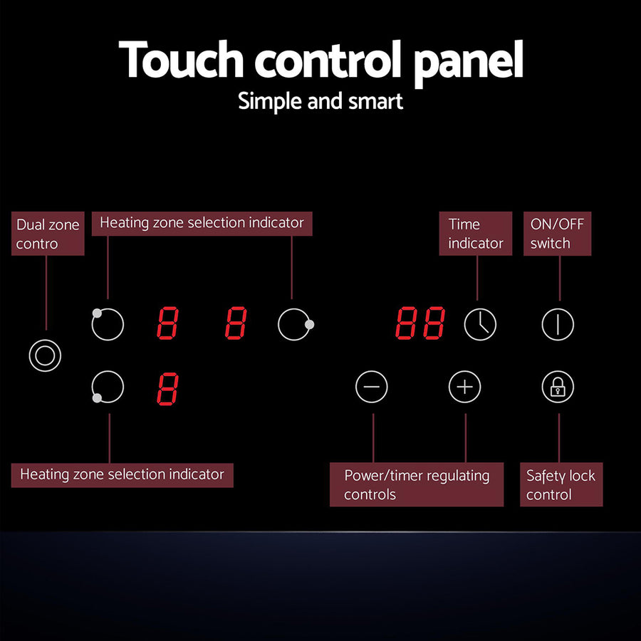 Devanti Electric Ceramic Cooktop 60cm Kitchen Cooker 4 Burner Hob Touch Control 5200W, image 6