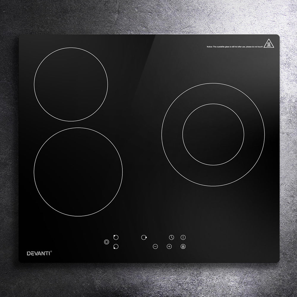 Devanti 60cm Touch Control Electric Ceramic Cooktop with 4 High-Power Burners and Timer