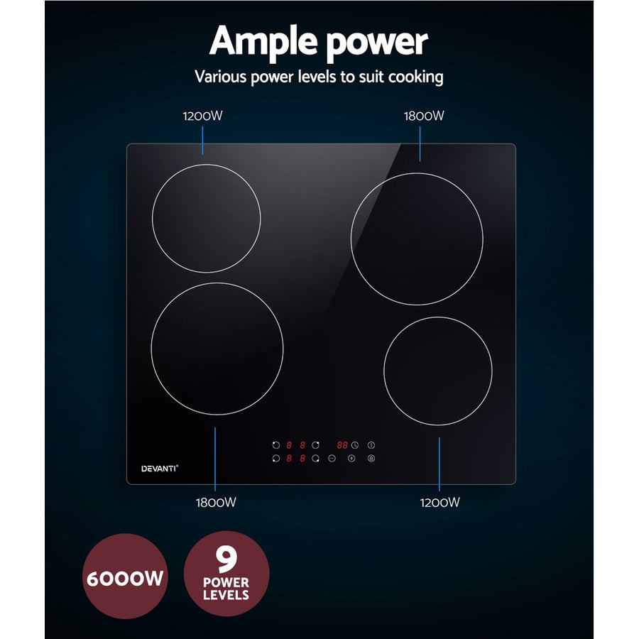 Devanti Electric Ceramic Cooktop 60cm Touch Control, image 5