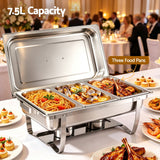 5-Star Chef Chafing Dish 7.5L 3-Pan Buffet Warmer Food Warmer Catering Server - Top-Down View