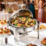 5-Star Chef 9L Chafing Dish Buffet Warmer Food Warmer Catering Server Round - Top-Down View
