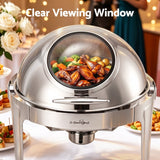 5-Star Chef 9L Chafing Dish Buffet Warmer Food Warmer Catering Server Round - Rear View
