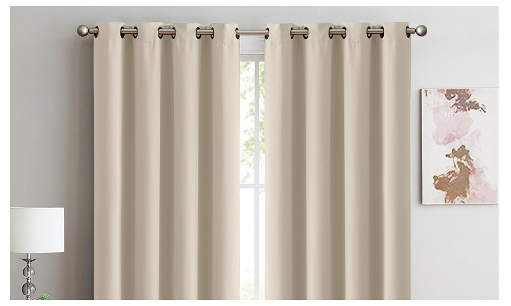 2x 100% Blockout Curtains Panels 3 Layers Eyelet Beige 240x230cm