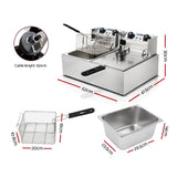 Devanti 20L Electric Commercial Deep Fryer Double Baskets 4400W - Front View