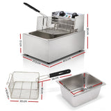 Devanti 10L Electric Commercial Deep Fryer Single Basket 2200W - Front View