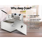 Devanti 10L Electric Commercial Deep Fryer Single Basket 2200W - Side View