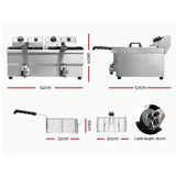 Devanti 20L Electric Commercial Deep Fryer Double Baskets Oil Taps 6000W - Front View