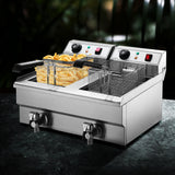 Devanti 20L Electric Commercial Deep Fryer Double Baskets Oil Taps 6000W - Close-Up Angle