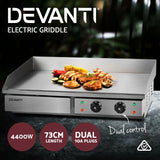 Devanti Commercial Electric Griddle 73cm BBQ Grill Plate 4400W - 45-Degree Angle