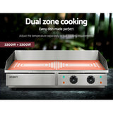 Devanti Commercial Electric Griddle 73cm BBQ Grill Plate 4400W - Rear View