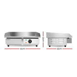 Devanti Commercial Electric Griddle 55cm BBQ Grill Plate 3000W - Front View