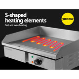 Devanti Commercial Electric Griddle 55cm BBQ Grill Plate 3000W - Side View