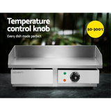 Devanti Commercial Electric Griddle 55cm BBQ Grill Plate 3000W - Top-Down View