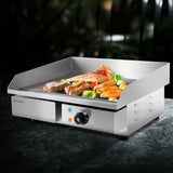 Devanti Commercial Electric Griddle 55cm BBQ Grill Plate 3000W - Close-Up Angle