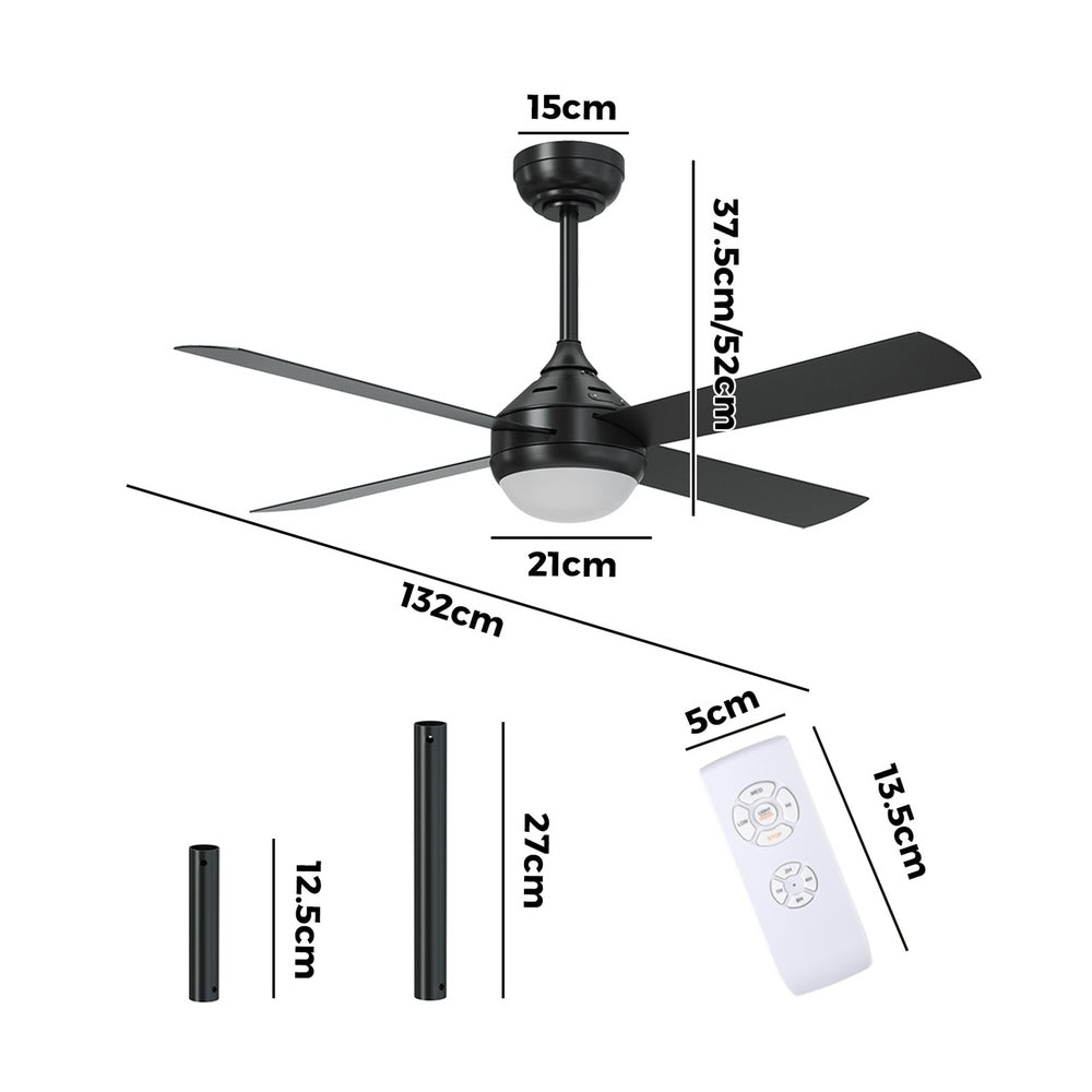 Vevare 52'' AC Ceiling Fan with Light Remote Control 4 Blades Black