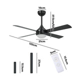 Vevare 52'' AC Ceiling Fan with Light Remote Control 4 Blades Black - Top-Down View