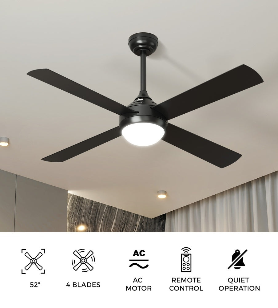 Vevare 52'' AC Ceiling Fan with Light Remote Control 4 Blades Black