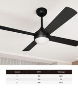 Vevare 52'' AC Ceiling Fan with Light Remote Control 4 Blades Black - Side View