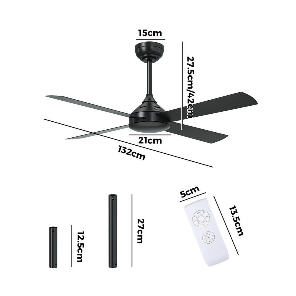Vevare 52'' Ceiling Fan AC Remote Control Timer 4 Blades Black