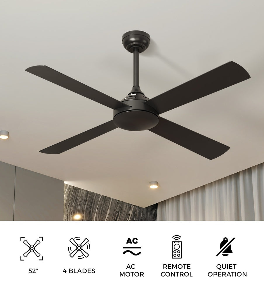Vevare 52'' Ceiling Fan AC Remote Control Timer 4 Blades Black