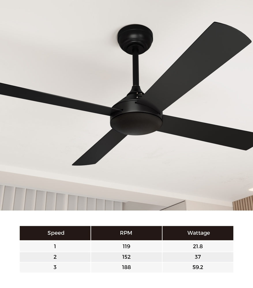 Vevare 52'' Ceiling Fan AC Remote Control Timer 4 Blades Black