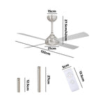 Vevare 52'' Ceiling Fan AC Remote Control Timer 4 Blades Silver, image 3