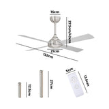 Vevare 52'' Ceiling Fan AC Remote Control Timer 4 Blades Silver - Side View