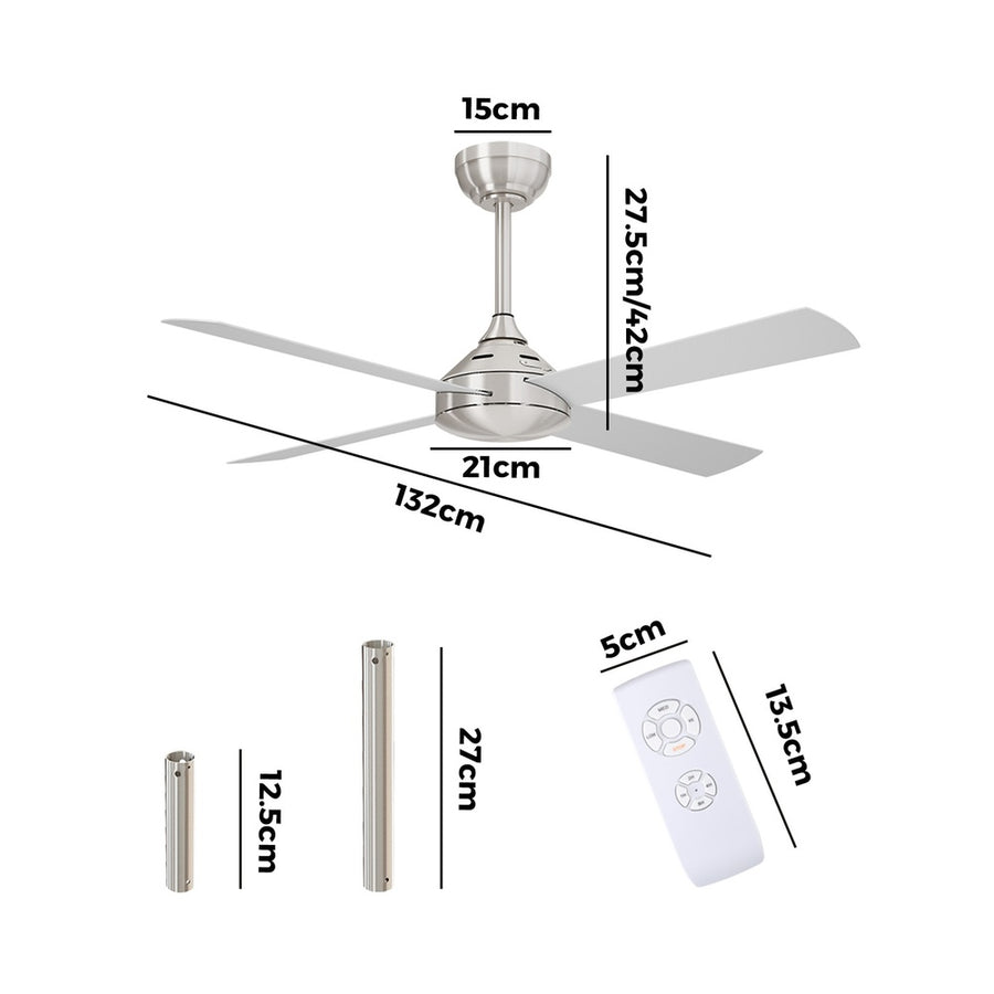 Vevare 52'' Ceiling Fan AC Remote Control Timer 4 Blades Silver, image 3