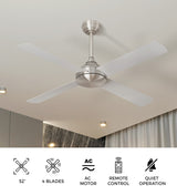 Vevare 52'' Ceiling Fan AC Remote Control Timer 4 Blades Silver - Close-Up Angle