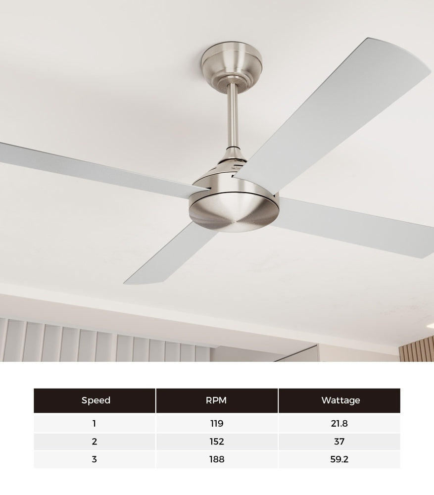 Vevare 52'' Ceiling Fan AC Remote Control Timer 4 Blades Silver