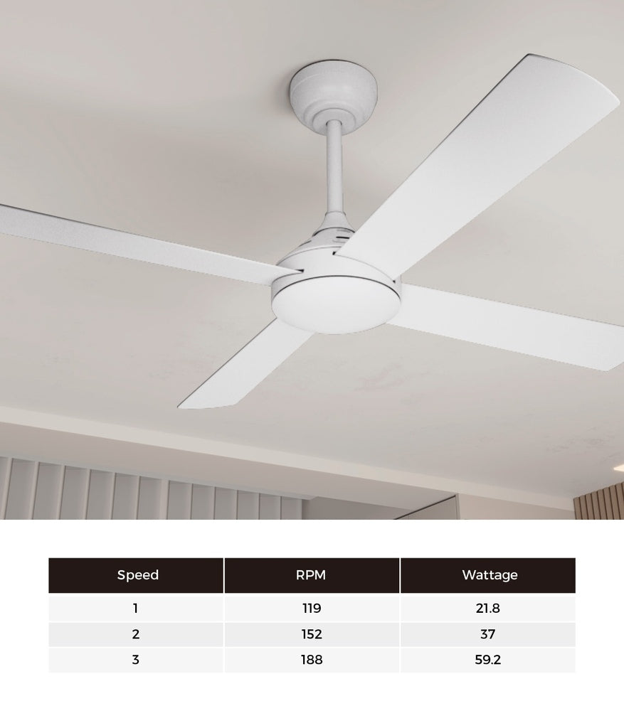 Vevare 52'' Ceiling Fan AC Remote Control Timer 4 Blades White