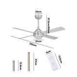 Vevare 52'' AC Ceiling Fan with Light Remote Control 4 Blades Silver