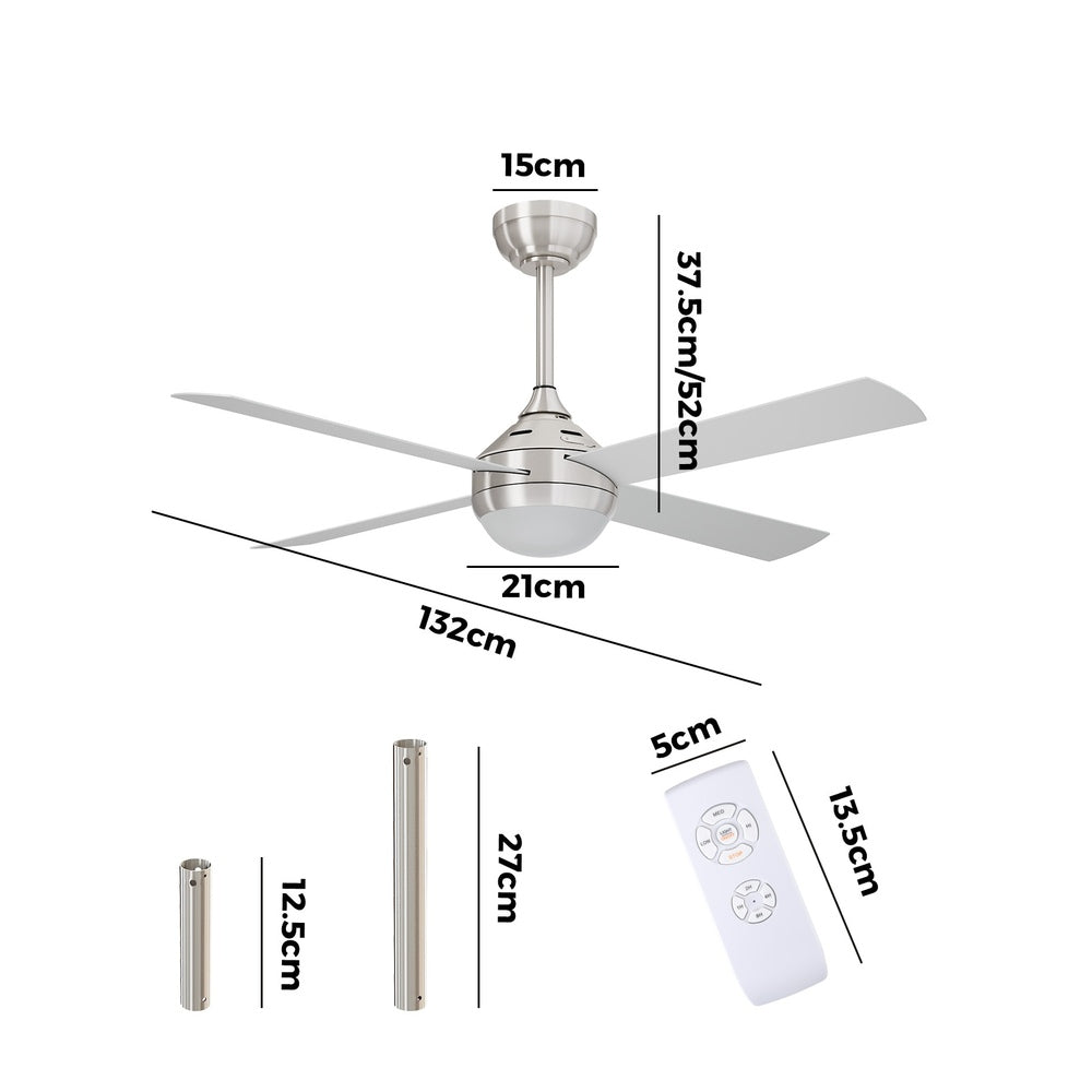 Vevare 52'' AC Ceiling Fan with Light Remote Control 4 Blades Silver